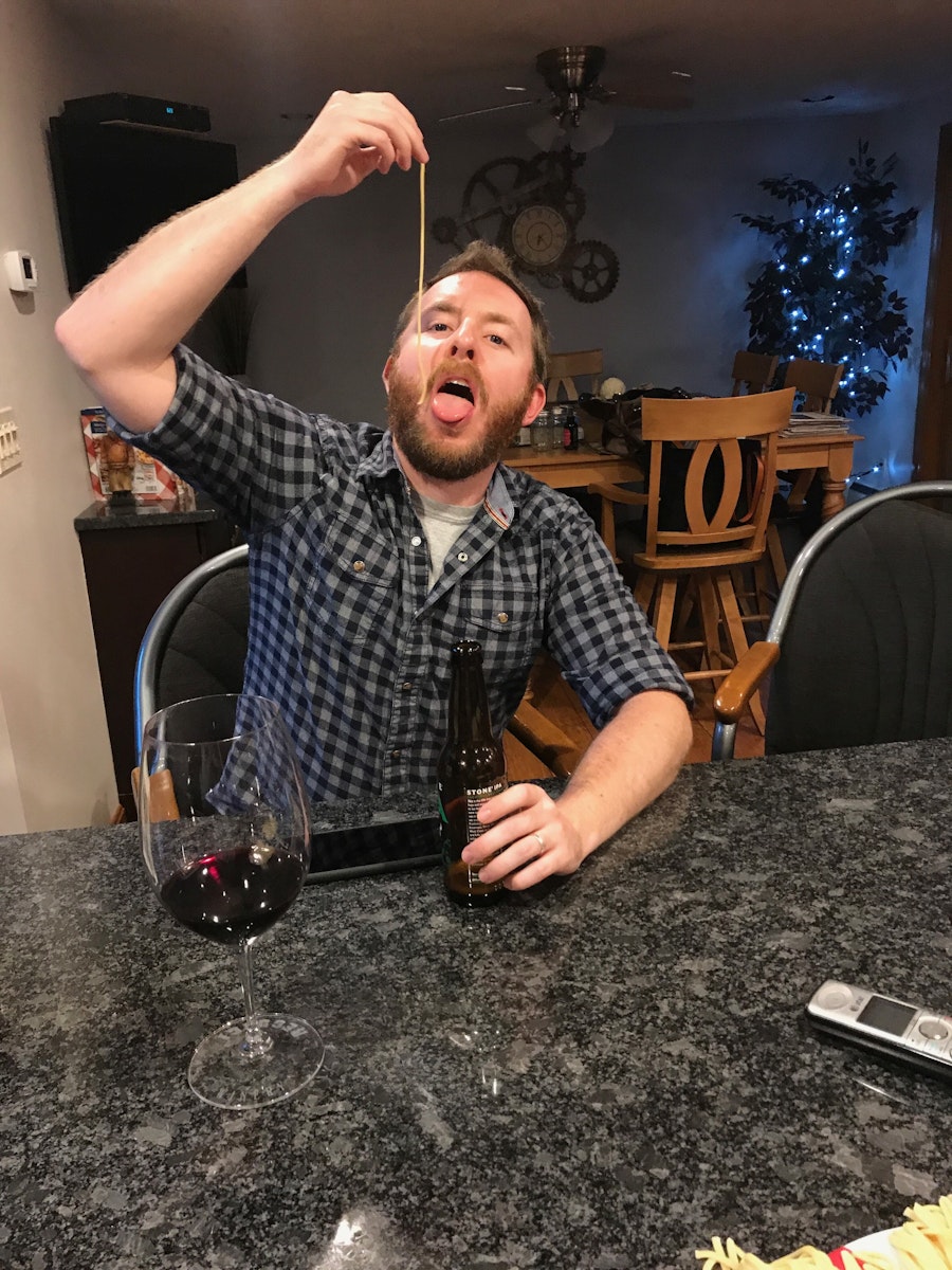 Dan enjoying some spaghetti